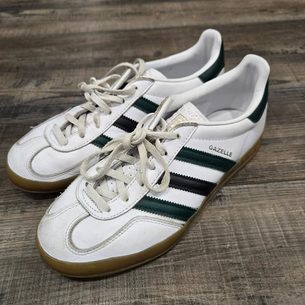 Adidas Gazelle White Green Black Gum Sole Leather Sneakers IE2957 Womens 8.5